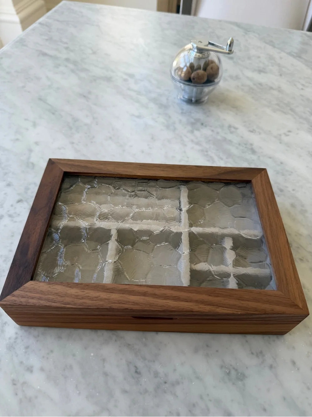 Solid Walnut Wood & Textured Glass Jewelry Display Box